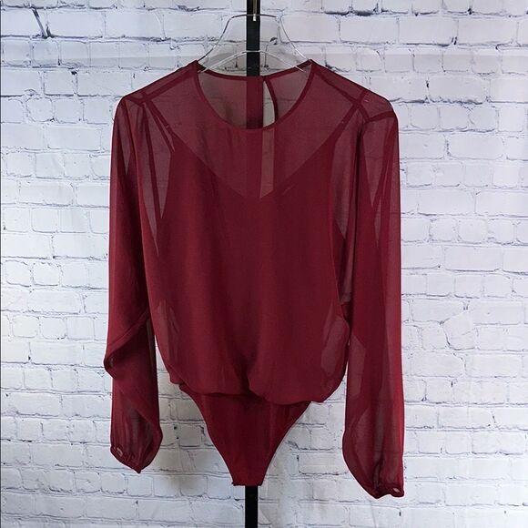 Express Burgundy Chiffon Bodysuit Size XS - Picture 1 of 7